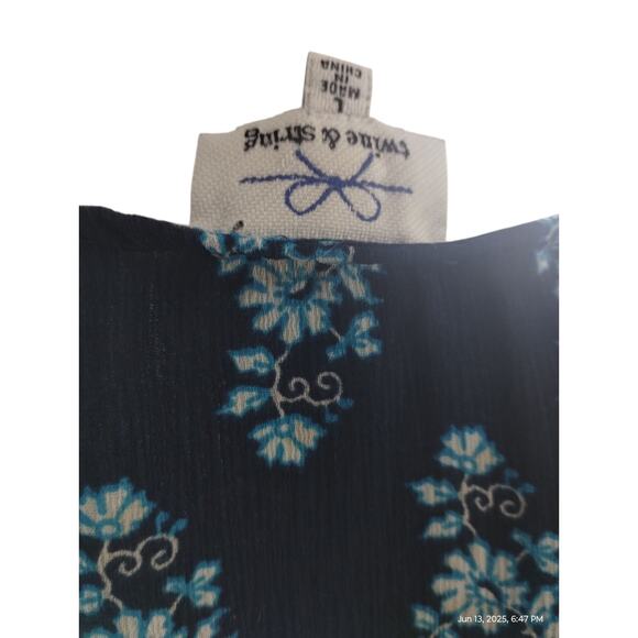 Twine & String Womens Large Top Kimono Sleeve Mosaic Floral Smocked Waist Boho - Picture 4 of 13